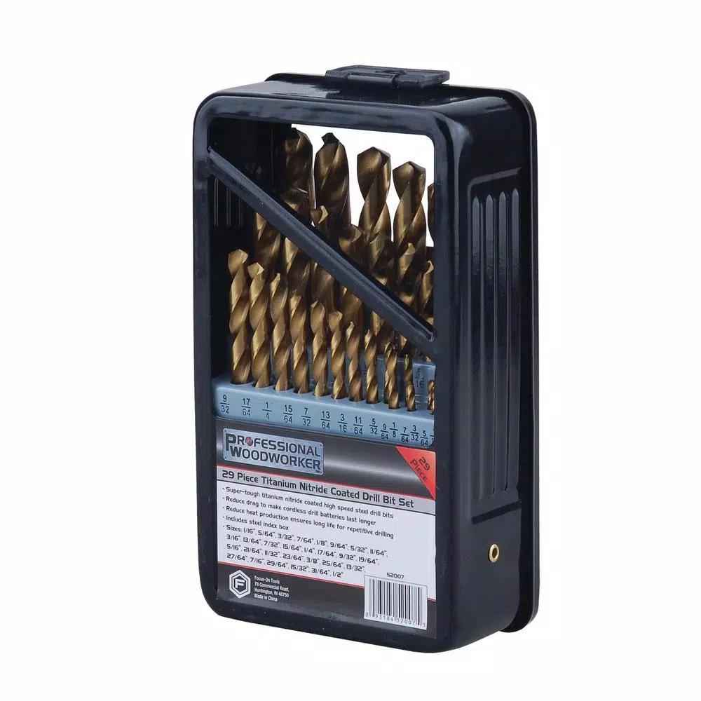 Professional Woodworker 29-Piece Titanium Nitride Coated Steel Drill Bit Set