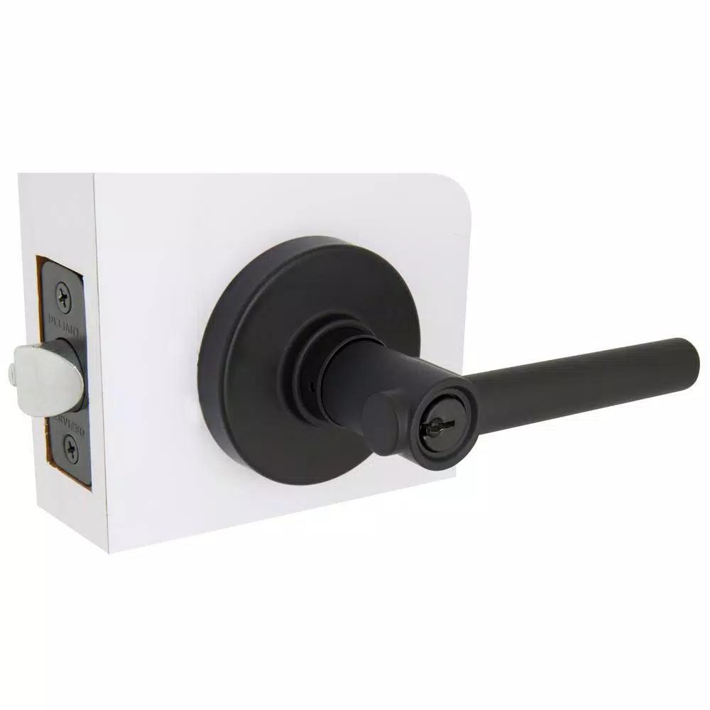 Defiant Highland Matte Black Keyed Entry Door Lever with Round Rose