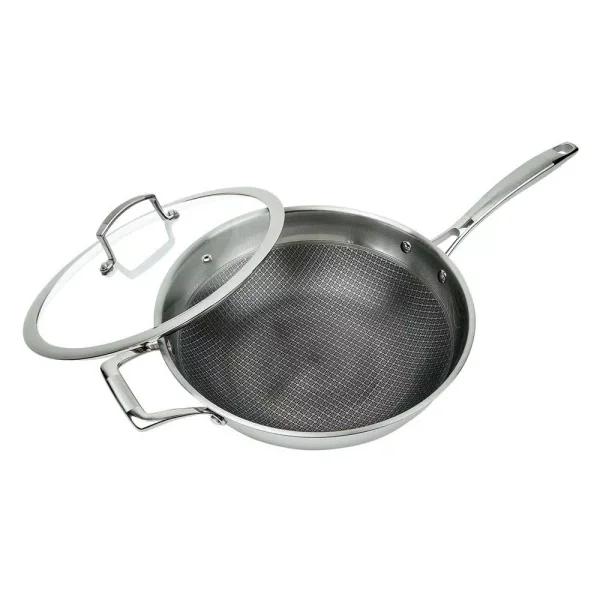 MasterPan 11 in. 3-Ply Stainless Steel Non-Stick Wok with Glass Lid