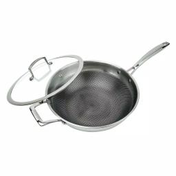 MasterPan 11 in. 3-Ply Stainless Steel Non-Stick Wok with Glass Lid thumbnail 1