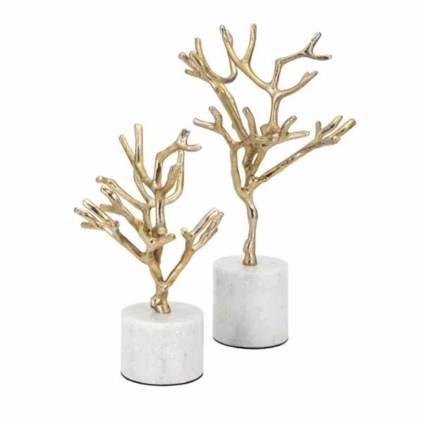 IMAX Concepts Eclipse Gold Tree Statuary on Marble Base, Set of 2