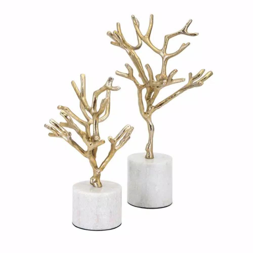 IMAX Concepts Eclipse Gold Tree Statuary on Marble Base, Set of 2