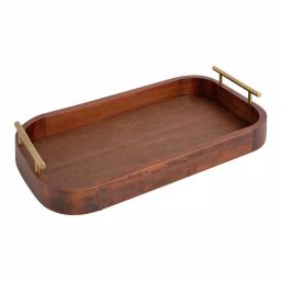 Kate and Laurel Lipton Walnut Brown Wood Decorative Tray with Gold Handles thumbnail 1