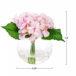 Pure Garden 7.5 in. Pink Hydrangea Artificial Floral Arrangement in Glass Vase thumbnail 6