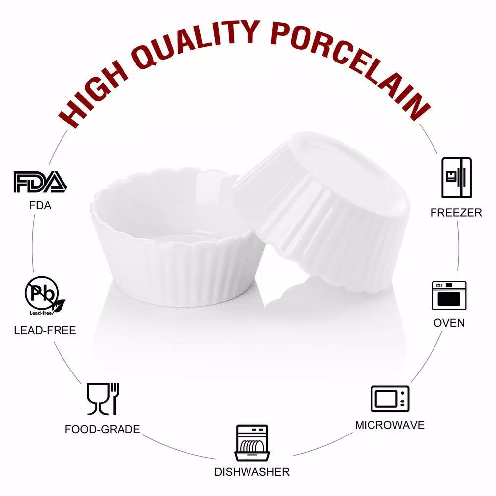 MALACASA White Porcelain Ramekins Set of 16, 2.75 in. Ceramic Souffle Dishes and Serving Bowls