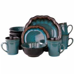 Elama Mystic Waves 16-Piece Modern Blue Stoneware Dinnerware Set, Service for 4 thumbnail 1
