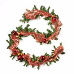 Noble House 9 ft. Pre-Lit Noble Fir Artificial Christmas Garland with Warm White LED Lights, Red and Gold Ornaments thumbnail 1