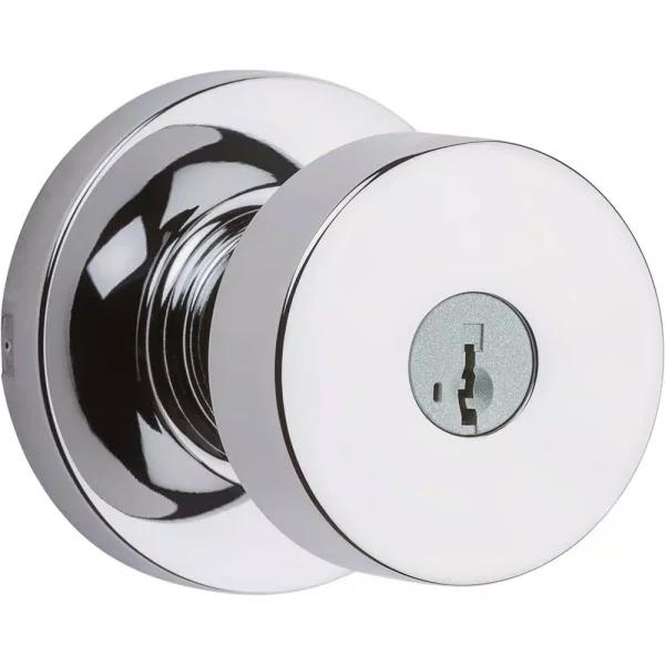 Kwikset Pismo Polished Chrome Round Exterior Entry Door Knob with SmartKey Security