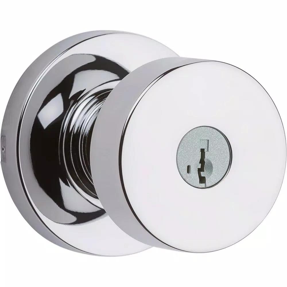 Kwikset Pismo Polished Chrome Round Exterior Entry Door Knob with SmartKey Security