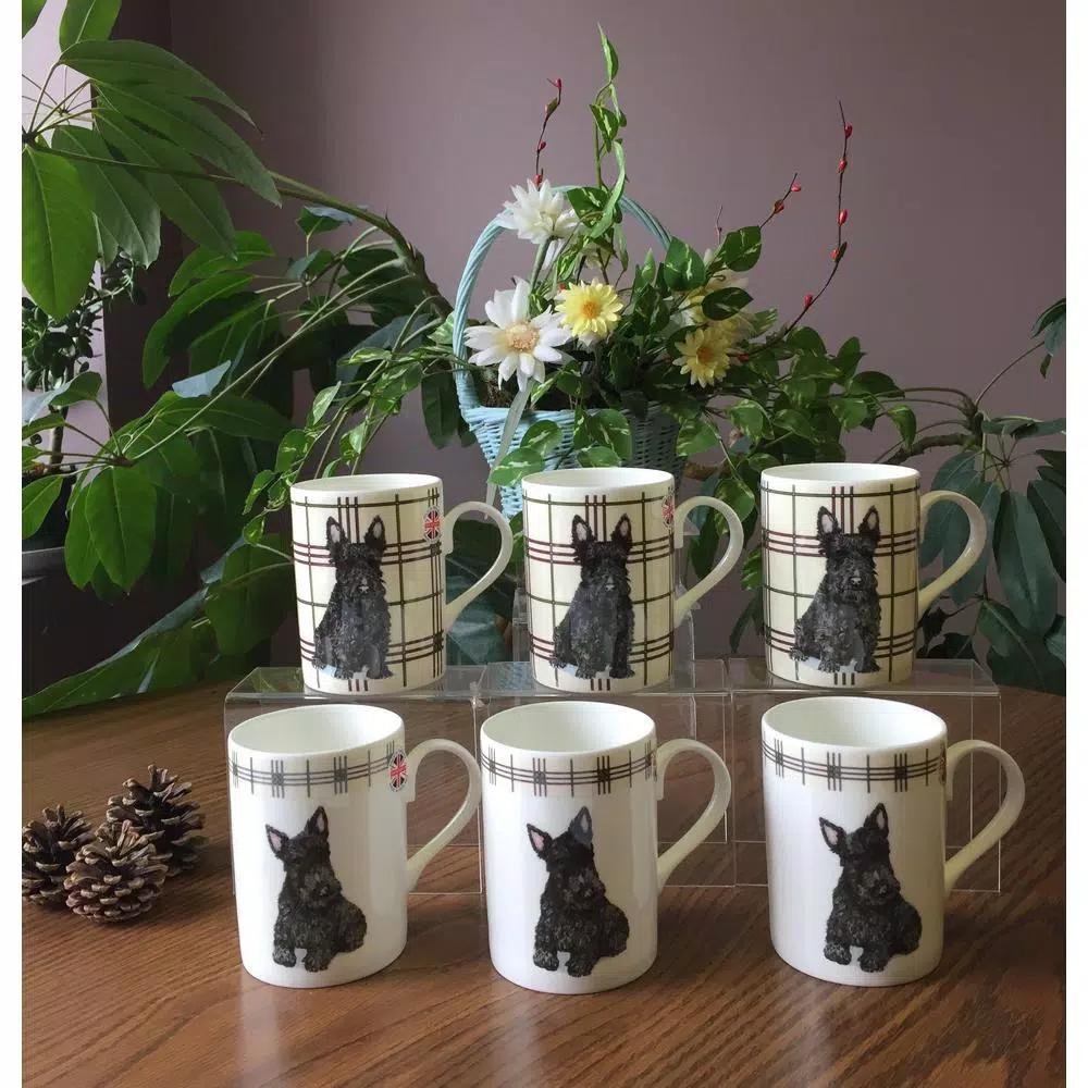 Unbranded Roy Kirkham Lucy Mug Set of 6 - Scottie Dog Fine Bone China Ceramic Mugs, 320ml