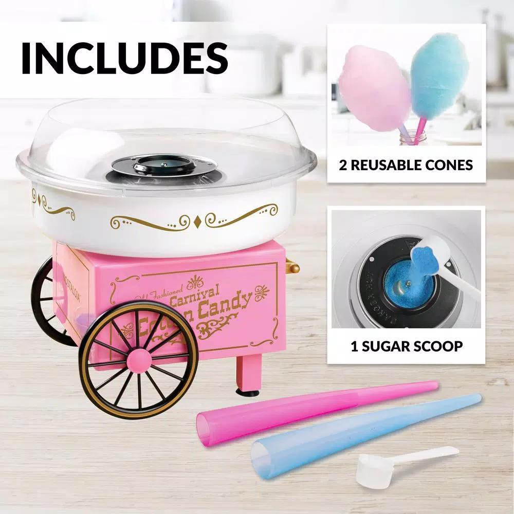 Nostalgia 450W Pink Cotton Candy Maker, Vintage Carnival Style Tabletop Machine