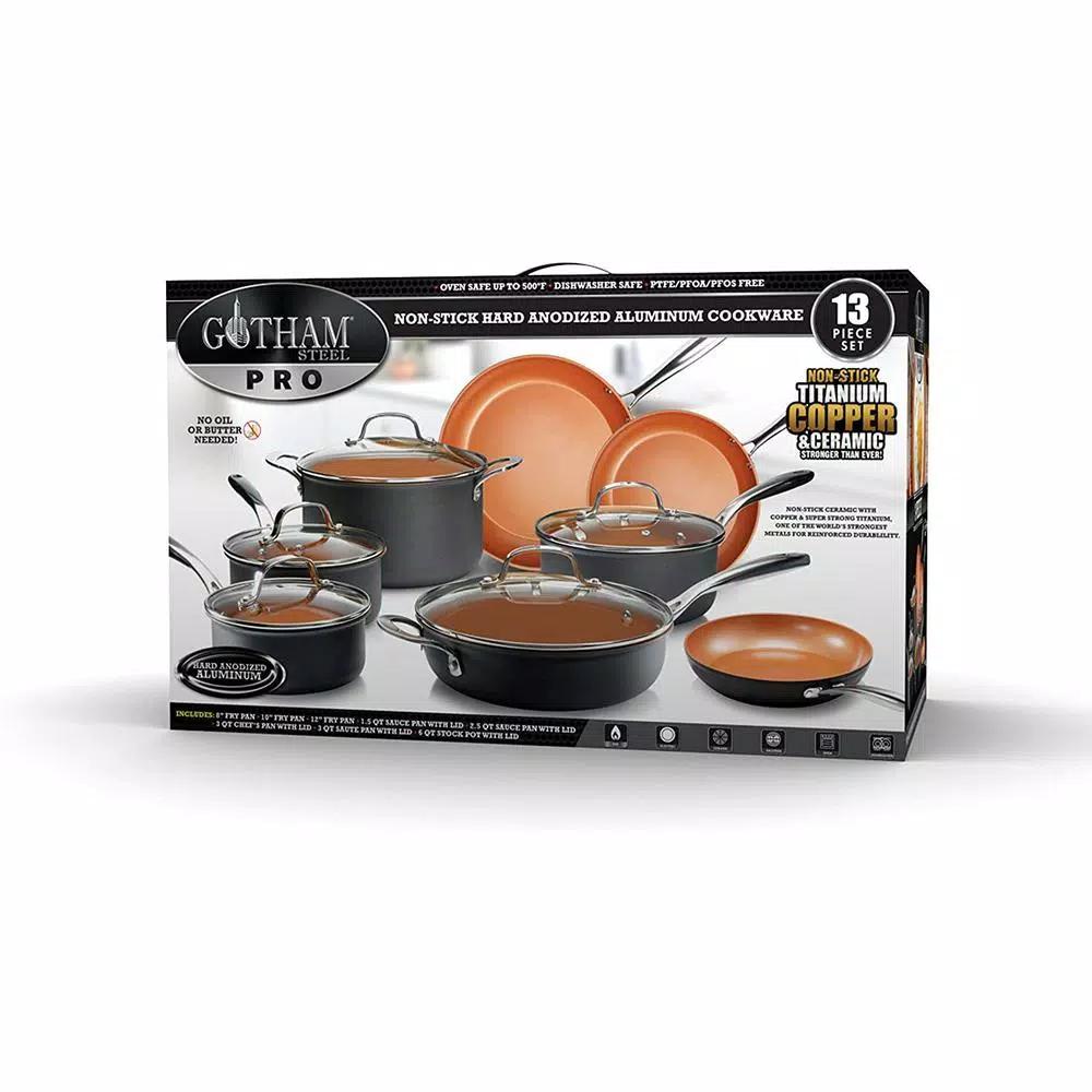 Gotham Steel Pro 13-Piece Hard Anodized Aluminum Ti-Ceramic Nonstick Cookware Set