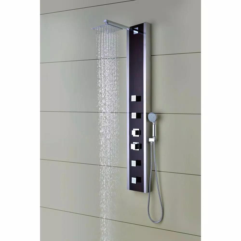 ANZZI 57 in. Monsoon Full Body Shower Panel System with Mahogany Deco-Glass & Chrome Trim