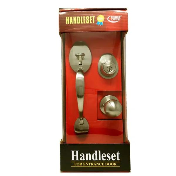Premier Lock Satin Nickel Single Cylinder Keyed Entry Door Handleset with Deadbolt and Inside Knob