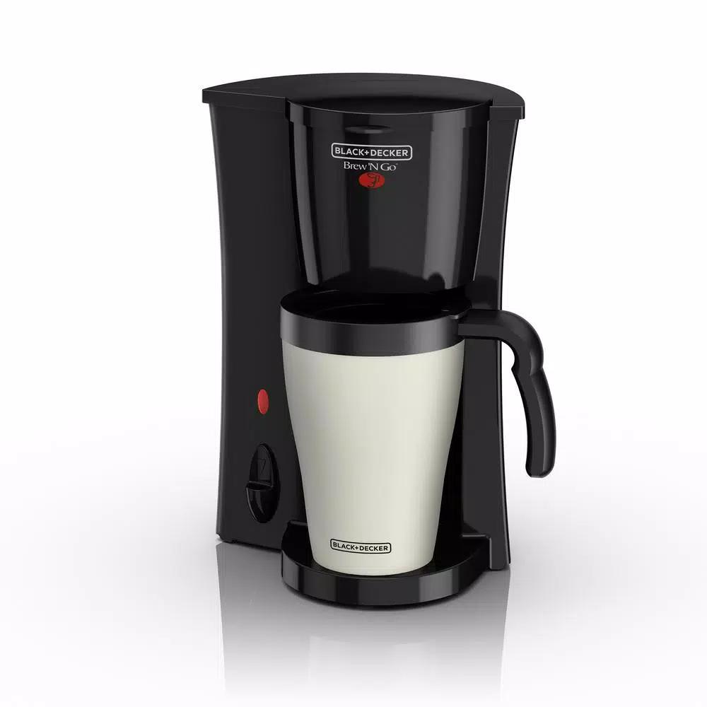 BLACK+DECKER Brew'n Go Single Serve Coffee Maker with 15 oz. Thermal Travel Mug, Black