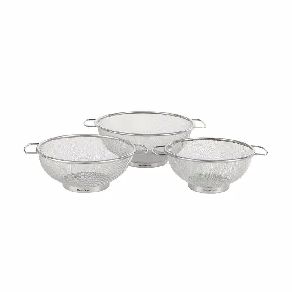 ExcelSteel Stainless Steel Fine Mesh Colander Set with Resting Base (Set of 3)