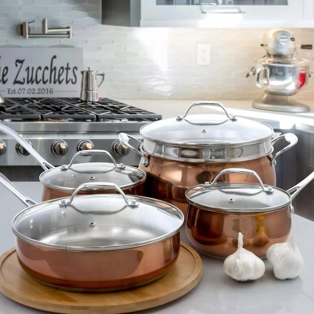 Oster Carabello 9-Piece Stainless Steel Nonstick Cookware Set with Copper Finish
