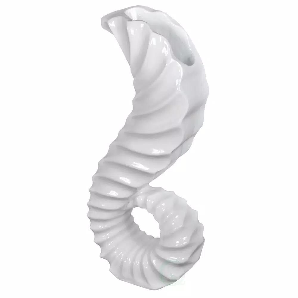 Uniquewise Large White Trumpet Horn Floor Vase - 31.5" Coastal Style Fiberglass Decor