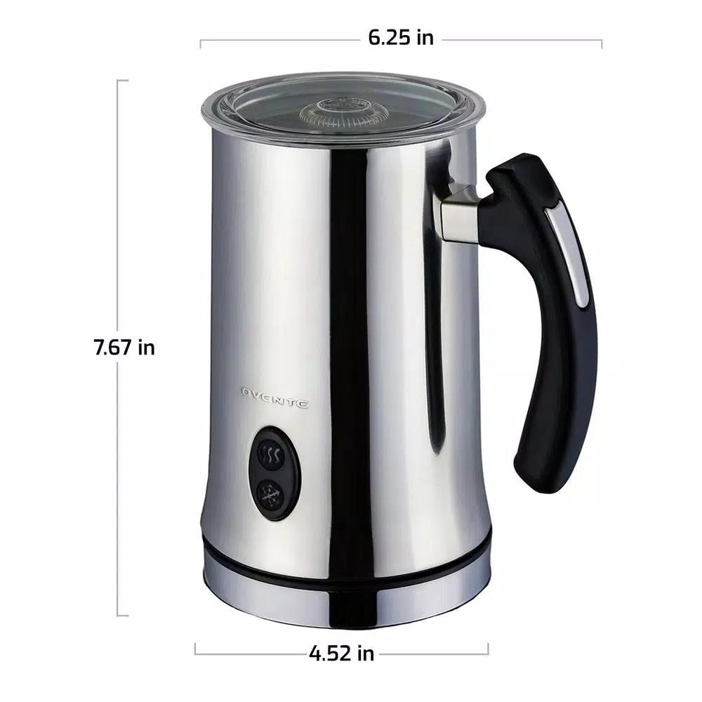 Ovente FR4810 Deluxe Milk Frother, 500W Stainless Steel Electric Frother and Heater with Two Whisks