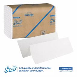 Scott Essential 100% Recycled Multi-Fold White Paper Towels, 250 Sheets per Pack, 16 Packs per Carton thumbnail 3
