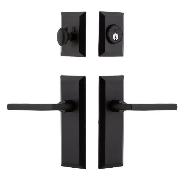 Unbranded Ageless Iron Keep Long Plate Black Iron Handleset with Dirk Lever and Deadbolt Combo Pack