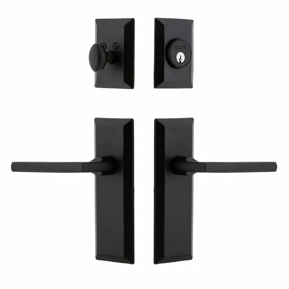 Unbranded Keep Black Iron Long Plate Handleset with Dirk Lever and Matching Deadbolt Combo Pack