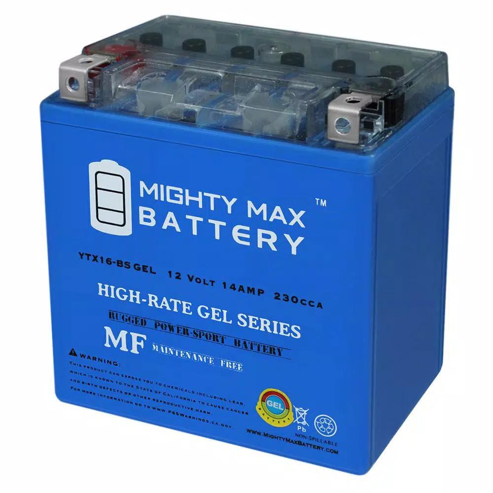 MIGHTY MAX BATTERY Mighty Max YTX16-BS GEL 12V 14 Ah 230 CCA Rechargeable Sealed Lead Acid Powersport Battery