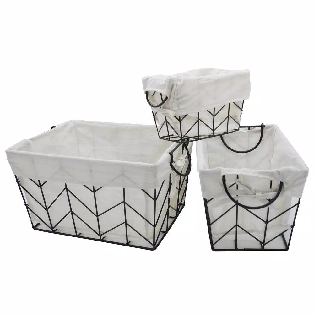 Admired By Nature Metal Wire Rectangular Nesting Storage Baskets, Set of 3 with Soft Cloth Lining