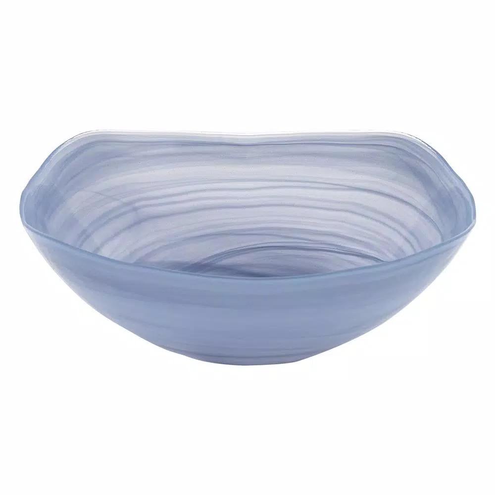 Badash Crystal Sky Blue Alabaster Glass 10 in. Squarish Serving Bowl