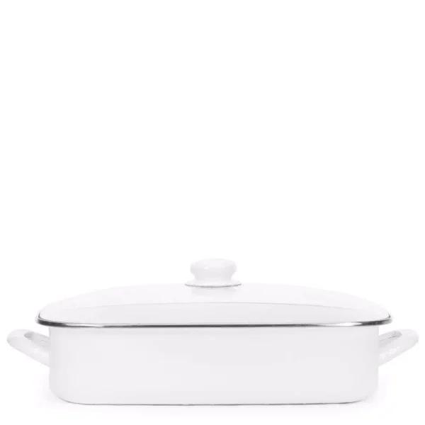 Golden Rabbit 10.5 qt. Solid White Porcelain Enamel Roasting Pan with Glass Lid