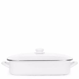 Golden Rabbit 10.5 qt. Solid White Porcelain Enamel Roasting Pan with Glass Lid thumbnail 1
