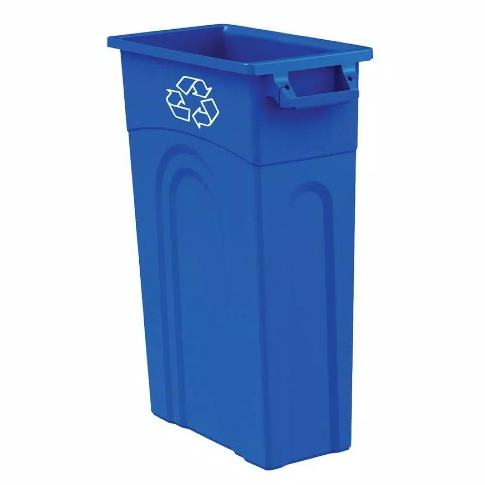 United Solutions 23 Gal. Blue Slim Recycling Highboy Waste Container