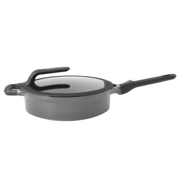 BergHOFF GEM Stay Cool 3.2 qt. Cast Aluminum Nonstick Saute Pan with Glass Lid, Gray