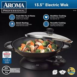 AROMA 5 Qt. Electric Wok with Non-Stick Cast Metal Bowl and Glass Lid thumbnail 4