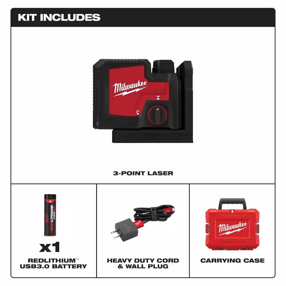 Milwaukee Green 3-Point Rechargeable Laser Level with REDLITHIUM USB Battery