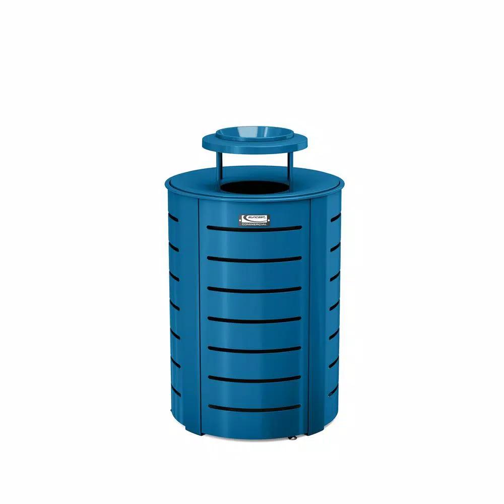 Suncast Commercial Suncast 35 Gal. Blue Metal Commercial Trash Can with Lid and Ash Receptacle