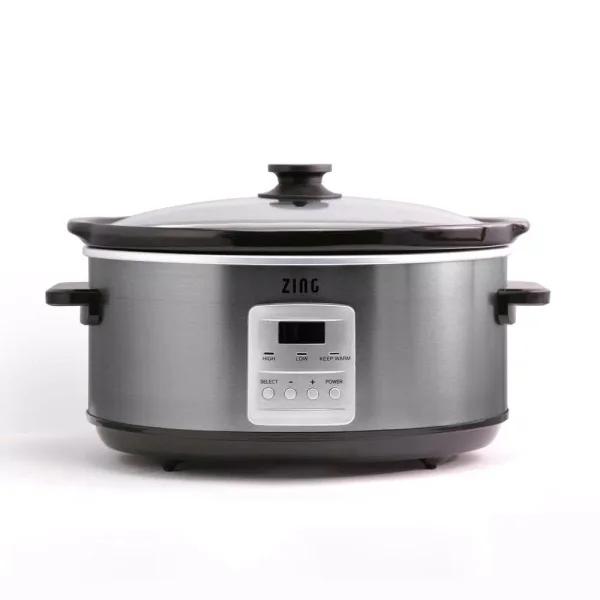 Zing 7 Qt. Oval Programmable Slow Cooker with Glass Lid, Dark Stainless Steel