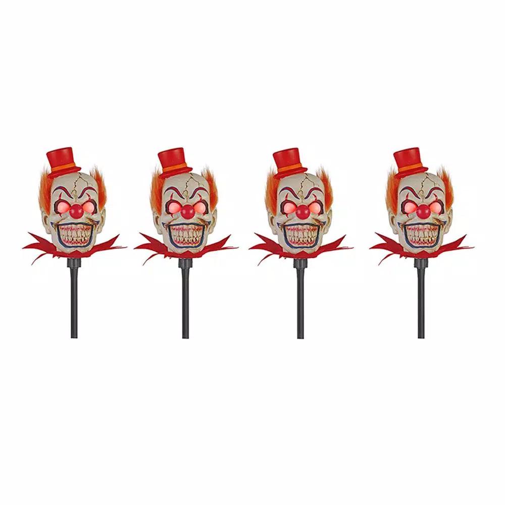 Unbranded 18 in. Scary Clown Head Pathway Markers with Red LED Eyes and Sound (Set of 4)