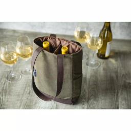 Picnic Time Khaki Green Waxed Canvas 2-Bottle Insulated Wine and Cheese Tote Bag thumbnail 7