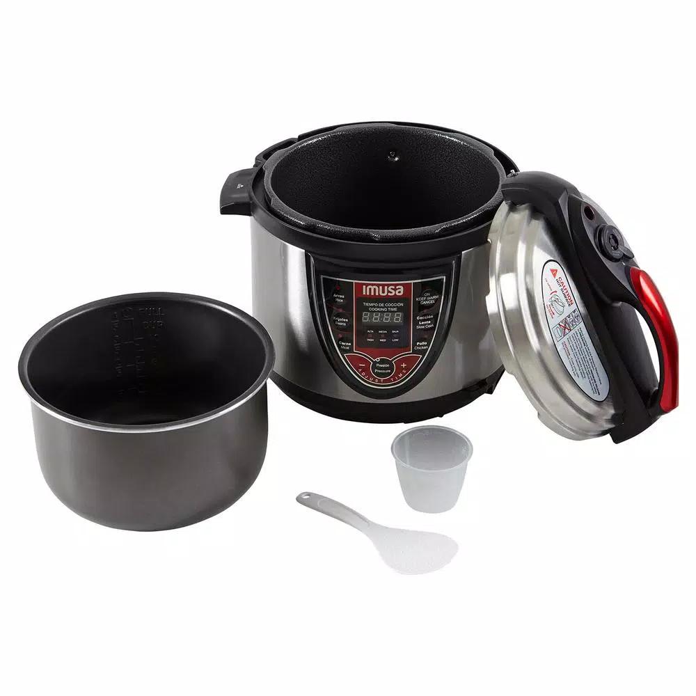 IMUSA 5 Qt. Electric Pressure Cooker, Silver and Red with Digital Display