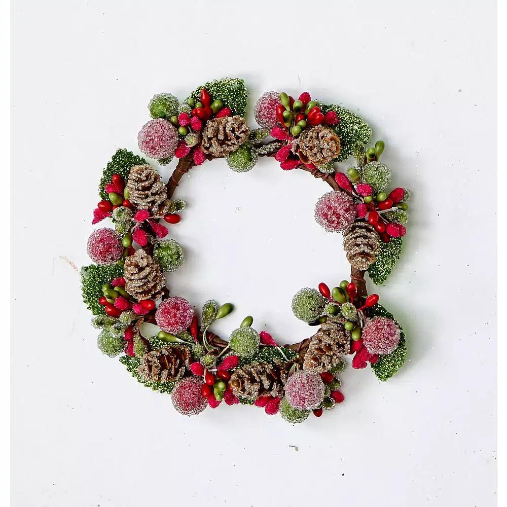 WORTH IMPORTS 3.25" Frosted Berry & Pinecone Candle Ring Set of 2