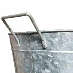 Benjara 1.1 Gal. Oval Galvanized Steel Embossed Tub with Side Handles, Silver thumbnail 6
