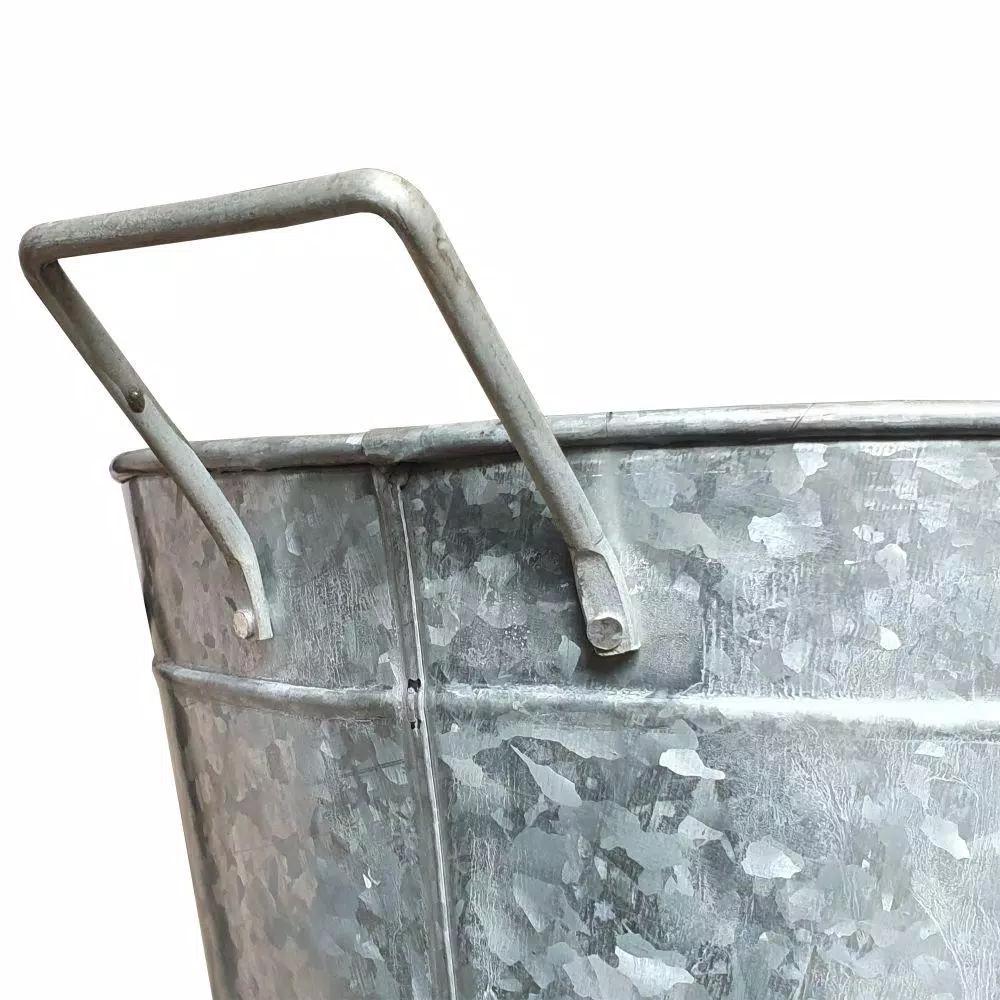 Benjara 1.1 Gal. Oval Galvanized Steel Embossed Tub with Side Handles, Silver
