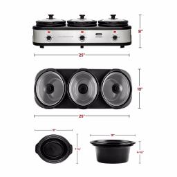 OVENTE 3-Station Slow Cooker and Buffet Server, 4.5 Qt. Silver Stainless Steel thumbnail 7