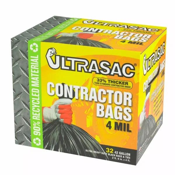 Ultrasac 42 Gallon Contractor Trash Bags, 4 Mil Heavy Duty, 32 Count