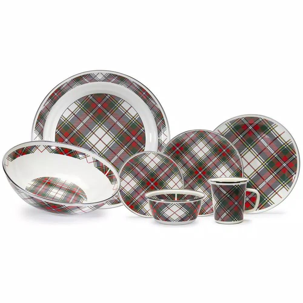 Golden Rabbit Highland Plaid 8 in. Enamelware Round Salad Plate Set of 4