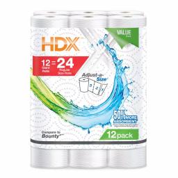HDX 2-Ply Paper Towels, Ultra Absorbent, Adjust-A-Size, 12 Rolls thumbnail 5