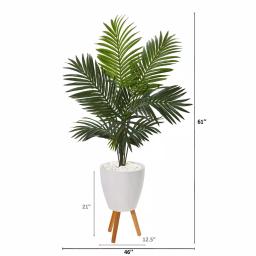 Nearly Natural 61 in. Paradise Palm Artificial Tree with White Planter and Wooden Stand thumbnail 2