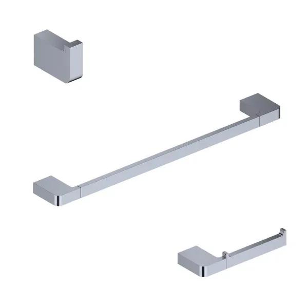 WS Bath Collections Cube 3-Piece Bathroom Hardware Set, Polished Chrome