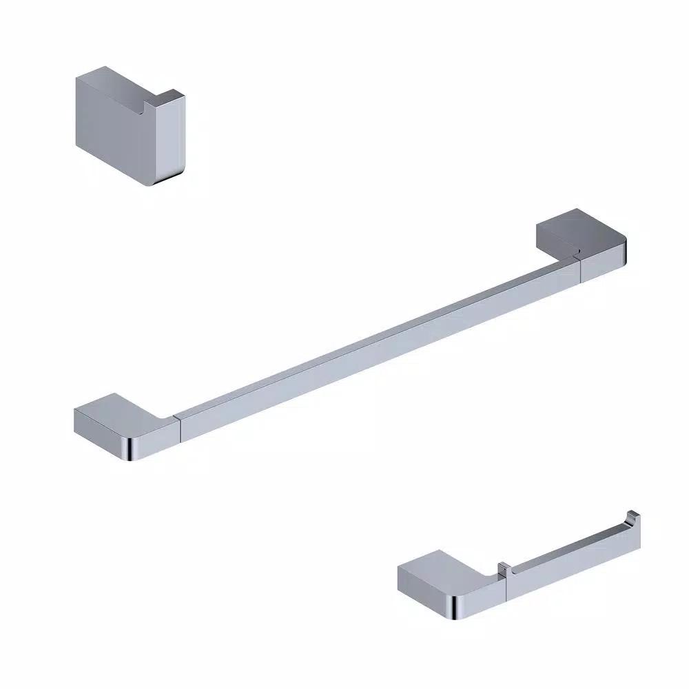 WS Bath Collections Cube 3-Piece Bathroom Hardware Set, Polished Chrome